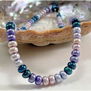 Honora Freshwater 7mm Cultured Rondel Pearl Necklace 18.5 Multi Color Silver 925
